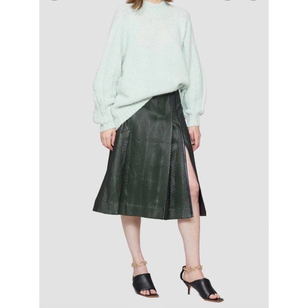 3.1 Phillip Lim Lacquered Herringbone Khaki Green Skirt
